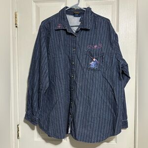 Eeyore Shirt Womens 18W/20W Pooh Disney Unlimited VTG Button-Down Long-Sleeve